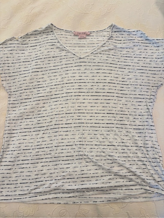 Penningtons Tops - In Every Story Penningtons Striped Shoulder-Button Short Sleeve Top